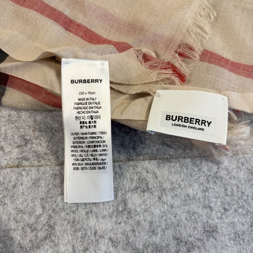 Burberry London Wide Check Wool Silk Scarf Stole Shawl 84" x 29" Made in Italy - Picture 4 of 12